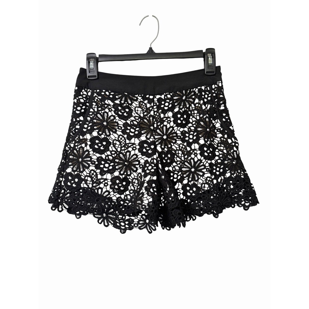 Monteau Black Floral Lace Crochet Overlay Shorts Dressy Boho Scalloped Hem